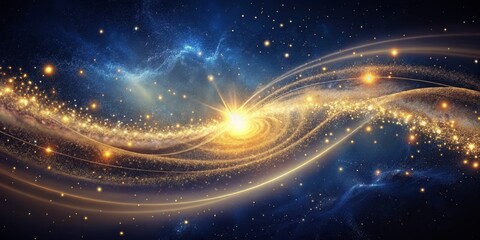Obraz premium Golden Cosmic Swirl Abstract Galaxy Composition, Sparkling Stardust, Celestial Concept, space art, digital painting Space, Galaxy