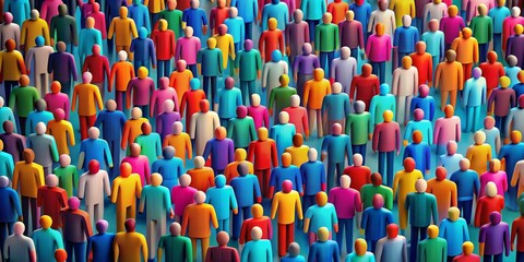 Fototapeta premium Colorful Crowd Top-Down View of Diverse 3D Figures, Unity, Diversity, Community Diversity, 3D rendering