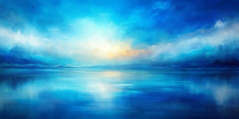 Obraz premium Celestial Seascape Blue Hues, Impressionistic Painting, Tranquil Ocean Scene, Digital Art Keywords landscape, artwork