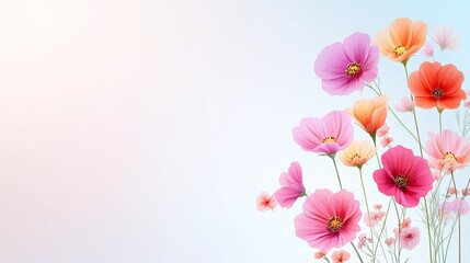 Naklejka premium A vibrant arrangement of colorful flowers against a soft pastel background, perfect for spring or nature-themed projects.