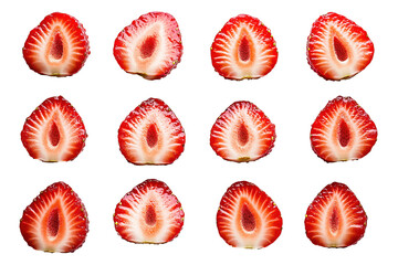 A close up of a strawberry with the stem removed isolated on transparent