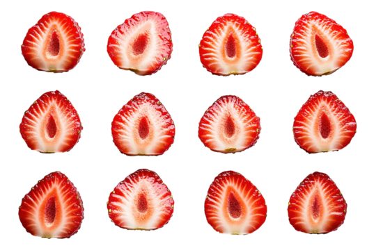 A close up of a strawberry with the stem removed isolated on transparent