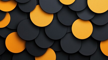 Abstract background featuring a pattern of black and orange circles arranged artistically for modern design usage.