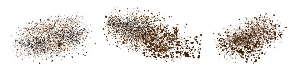 Naklejka premium Coffee powder. Flying coffee powder isolated on white background. Coffee, cocoa or chocolate speckles. . Vector illustration