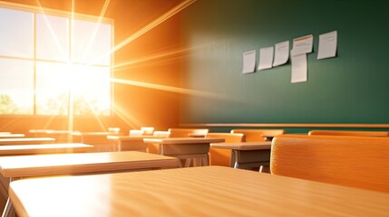 Bright classroom with sunlight streaming through the window, creating an inspiring learning environment.