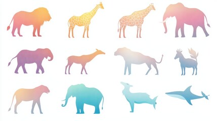 Obraz premium Animal silhouettes illustration millennial gray palette nature theme high fidelity design abstract viewpoint artistic concept
