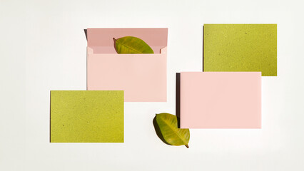 pink envelope with green leaf opened.