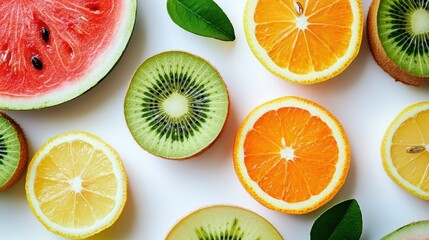 Illustration of colorful fruit slices in millennial gray nature line art high fidelity freshness and vibrance artistic perspective
