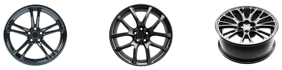 Car rims isolated on transparent background, Set of
