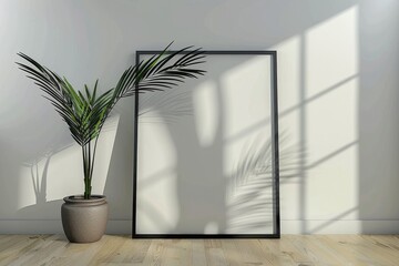 Minimalist frame mockup poster with plant decoration  various sizes.