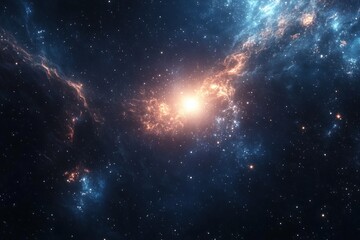 Naklejka premium Cosmic Nebula With Bright Central Star And Glowing Gases