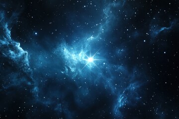 Bright Star Within a Celestial Nebula and Stars