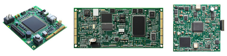 Circuit board isolated on transparent background, Set of