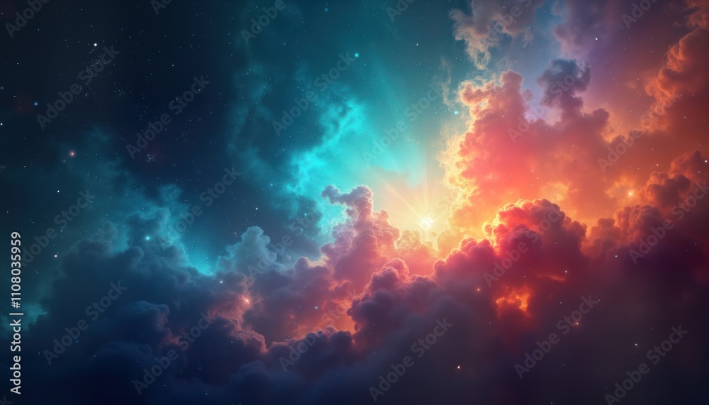 Aufkleber colorful nebula in space. glowing vibrant colors mix with dark space. bright stars shine through col