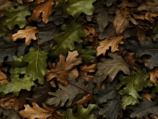 A close-up view of various autumn leaves on the ground.