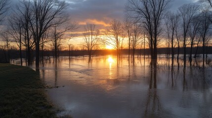 Obraz premium Serene Sunset Over a Floodplain Landscape