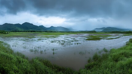 Wide Angle View of Floodplain During Monsoon Season