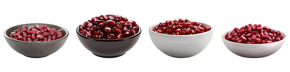Pomegranate seeds in a bowl isolated on transparent background, Set of