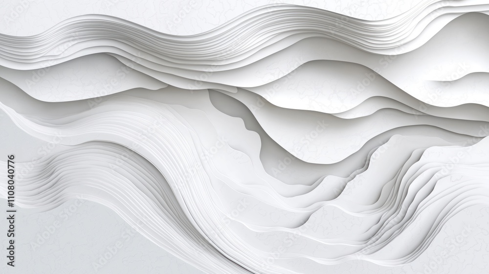 Aufkleber Abstract white geometric wave design. Layered papercut style topographic map. Curved lines and shadow create depth and texture. Modern minimalist style.