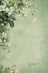 A beautifully designed postcard features soft pastel green tones, embellished with delicate white flowers and gentle greenery, perfect for sending warm greetings