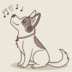 Obraz premium Dog with headphones listening to music.
