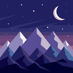 Obraz premium Mountains, starry sky, crescent moon