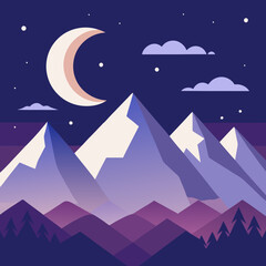 Fototapeta premium Mountains, starry sky, crescent moon