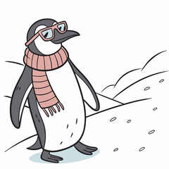 Naklejka premium Penguin wearing a scarf and sunglasses.