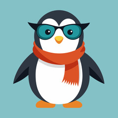 Penguin wearing a scarf and sunglasses.
