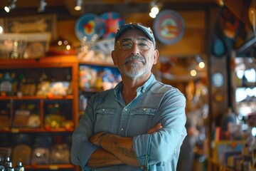 Fototapeta premium Portrait Of Male Owner Standing In Gift Store