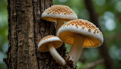 Fototapeta premium Mushrooms growing on a tree.