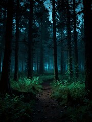 Fototapeta premium Mysterious glowing forest at night.