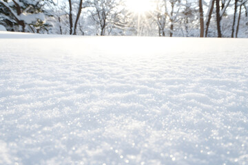 Obraz premium Close-up of snow with ripples and shadows on its surface, capturing the intricate textures and patterns formed by wind and light, creating a serene and detailed winter landscape