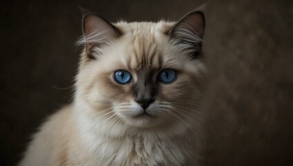 Mystic portrait of baby Birman cat with a close-up shot.