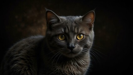 Obraz premium Mystic portrait of baby Manx cat, close-up on black background.