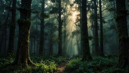 Obraz premium Mystical forest evoking the legend of the Holy Grail.