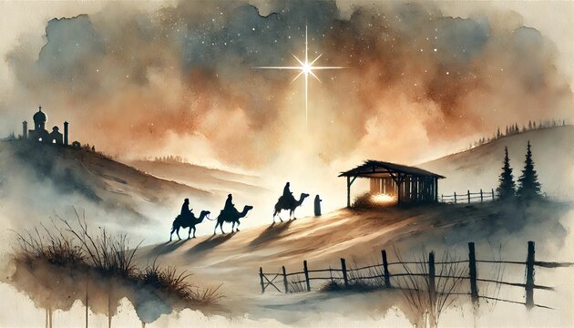 Three wise men following the star