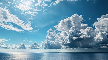 Naklejka premium Tranquil ocean view under a clear blue sky coastal landscape photography natural serenity wide-angle perspective