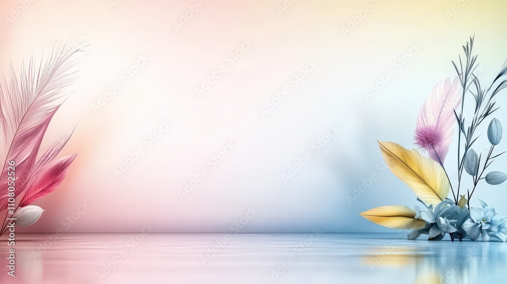 Poster floral design elements abstract setting digital artwork minimalist style soft color palette aestheti