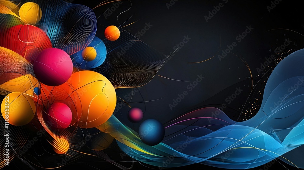 Aufkleber dynamic colorful spheres in abstract design digital art showcase modern aesthetic vibrant background