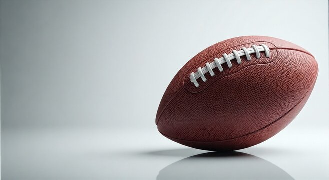 American football ball on a white background, concept of sports equipment or rugby