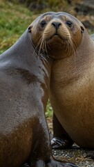 Obraz premium New Zealand sea lions mating near Dunedin.