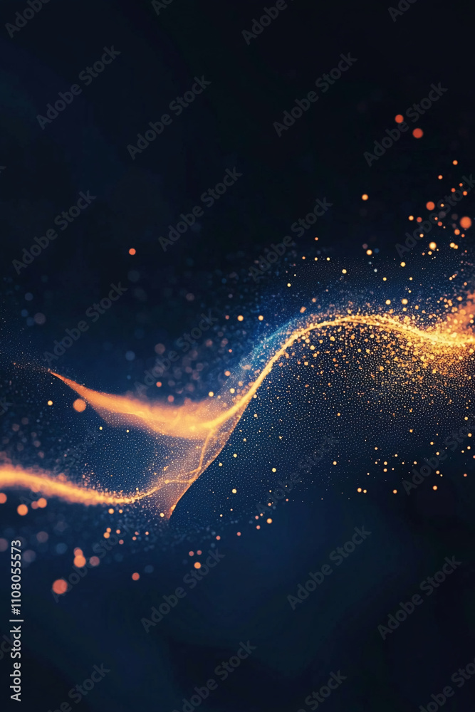 Poster Light particles swirl gracefully through a dark background creating an ethereal visual effect at night