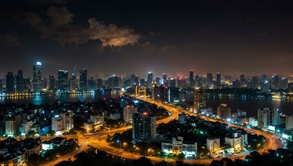 Fototapeta premium Nightscape of Ho Chi Minh City with skyline.