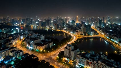 Fototapeta premium Nightscape of Ho Chi Minh City with skyline.