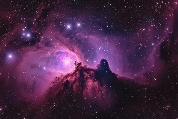 Fototapeta premium Cosmic Nebula Displays Star Clusters and Gaseous Clouds