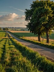 Obraz premium Normandy countryside fields along the roadside.
