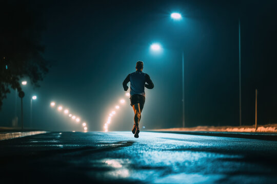 An urban sportsman is running at night on wet weather.
- Powered by Adobe