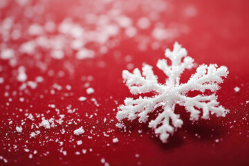 Snowflakes on Red Background - Winter Holiday Season Decorations with Snowy Texture and Christmas Cheer