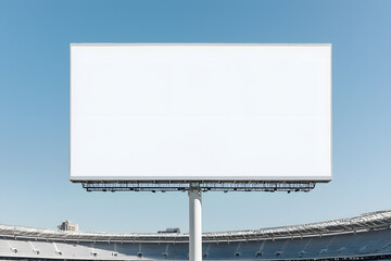 Obraz premium Empty billboard outside a stadium, ideal for sports promotions, offering a prime advertising space with the stadium’s grand structure in the background, ready for upcoming events